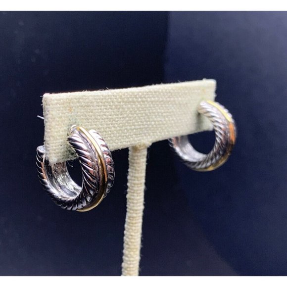 Two Tone Hoop Earrings Lot Silver Gold Color Mixed Metal Pierced - Picture 3 of 9